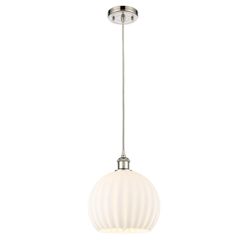 Luminaire suspendu vénitien blanc Ballston, Nickel poli, H 11,75 po x l 10 po x P 10 po