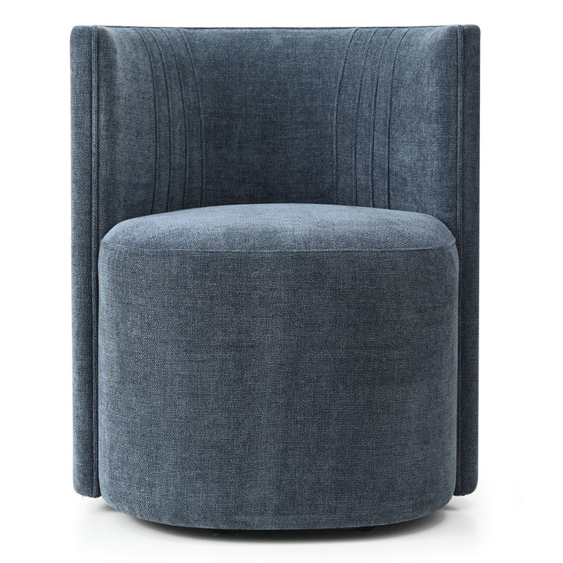 Upholstered Barrel Back Office Chair with Rolling Casters for Home Office, Blue