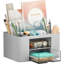 Organisateur de stylos avec 2 tiroirs, porte-crayons multifonctionnel pour bureau, organisateurs de bureau et accessoires avec 5 compartiments + tiroir pour fournitures de bureau (bleu)-1670333004