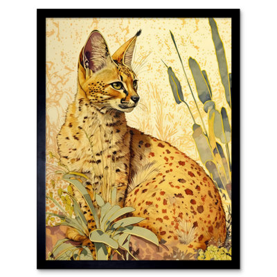 Serval Cat In Nature Detailed Watercolour And Ink Bright - Single Picture Frame Print
