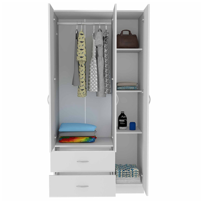 Armoire 2 portes 3 tiroirs Rowaton, Blanc