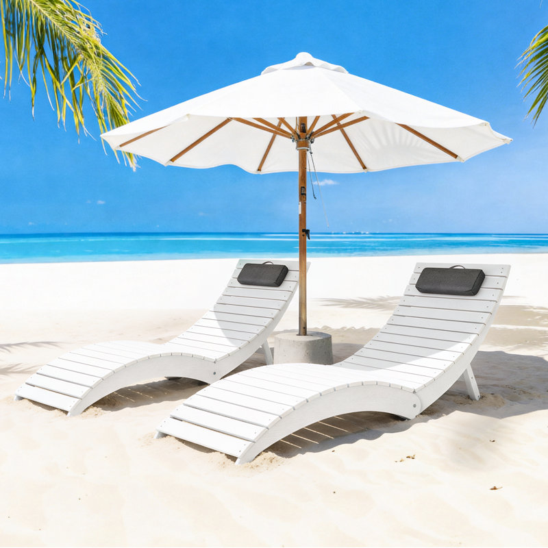 Foldable White Hdpe Outdoor Chaise Lounge Chairs (Set Of 2), 2 pcs, White