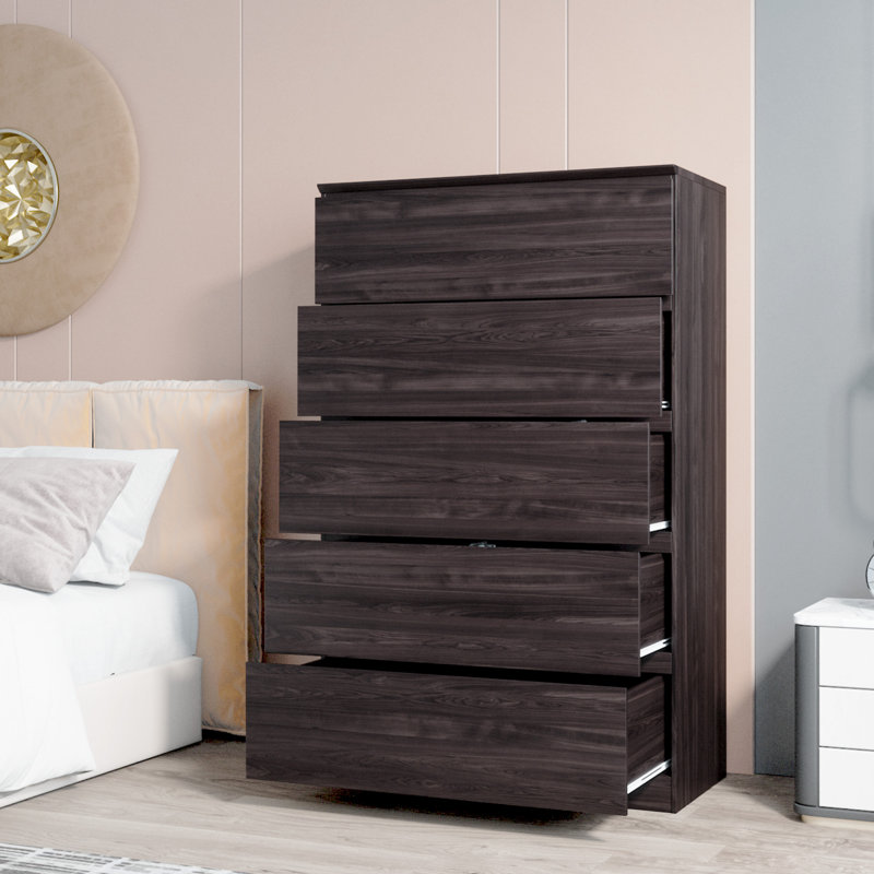  Grande commode à cinq tiroirs 59 po de hauteur et l 35 po de couleur tabac, Tabac