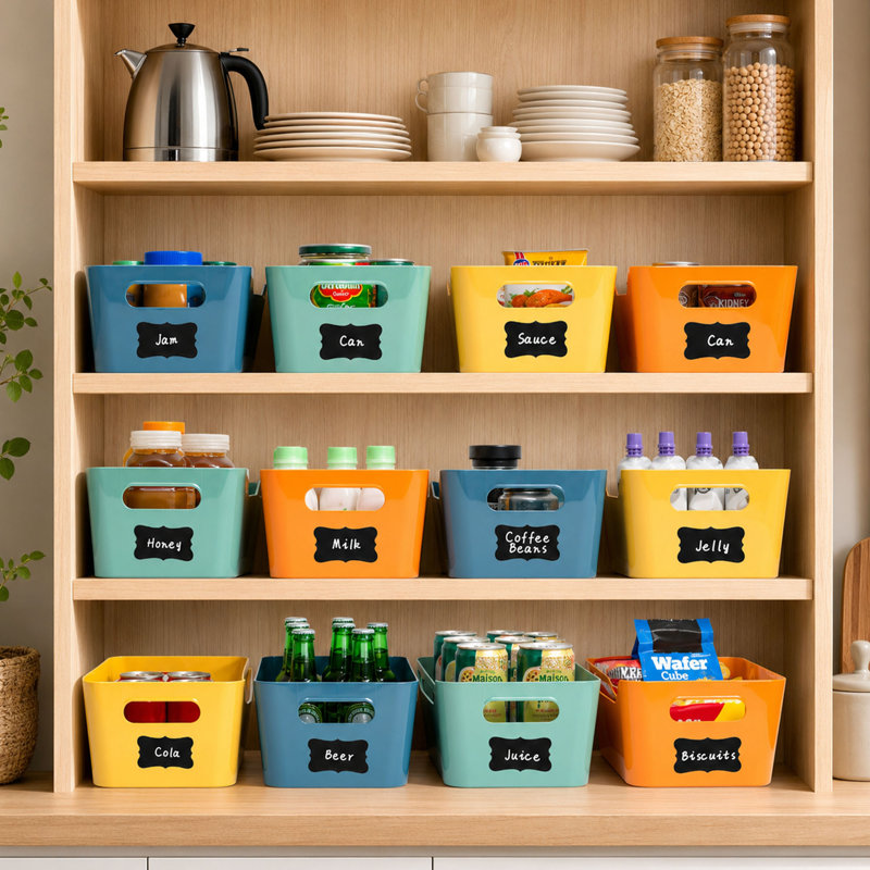 12 Pack Plastic Storage Bins with Handles and Labels