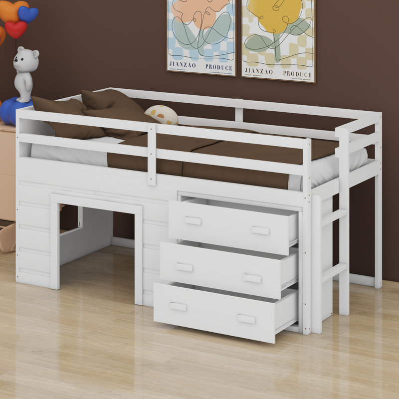 Lit mezzanine avec armoire et tablette, Blanc