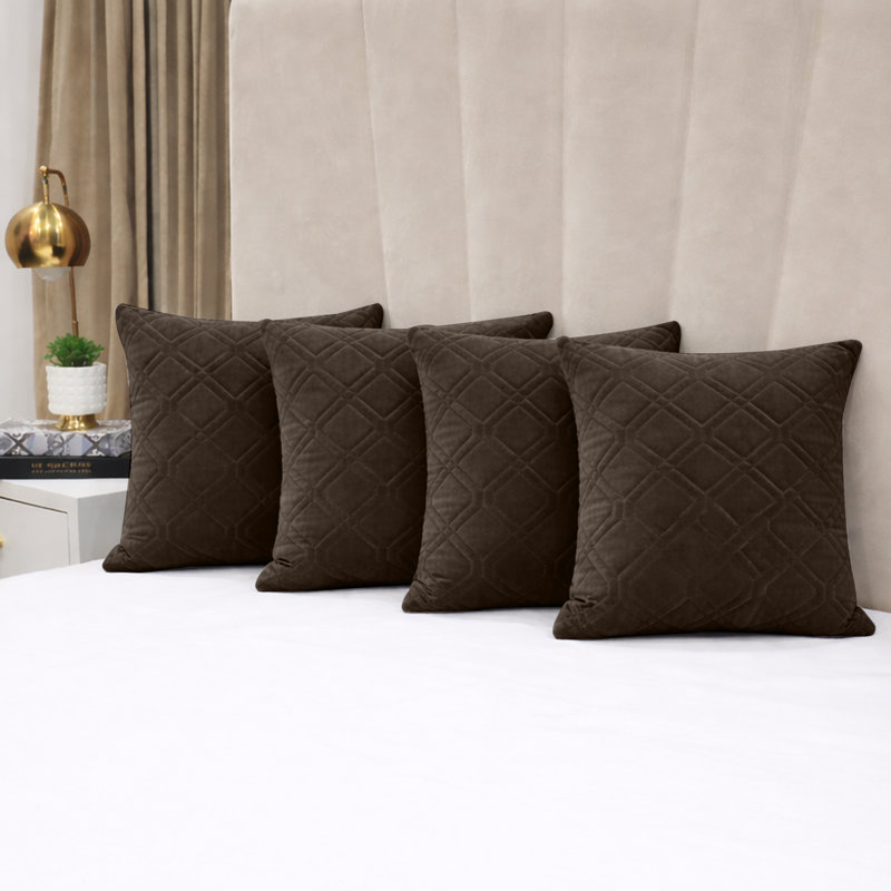 Luxury Diamond Velvet Cushion Covers Set Of 4 Soft Cushion Cases Sofa, Throw , Coffee