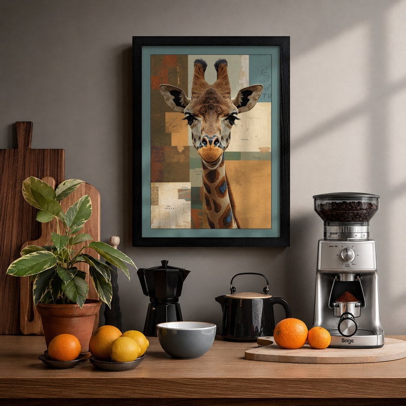 Giraffe in Geometry Modern - Framed Print, A1 - 84.1 x 59.4 cm, Black