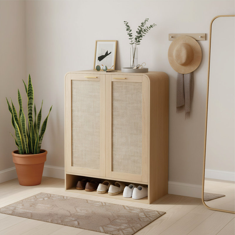 Shoe Cabinet with Doors, 6-Tier Shoe Storage Cabinet, Oak