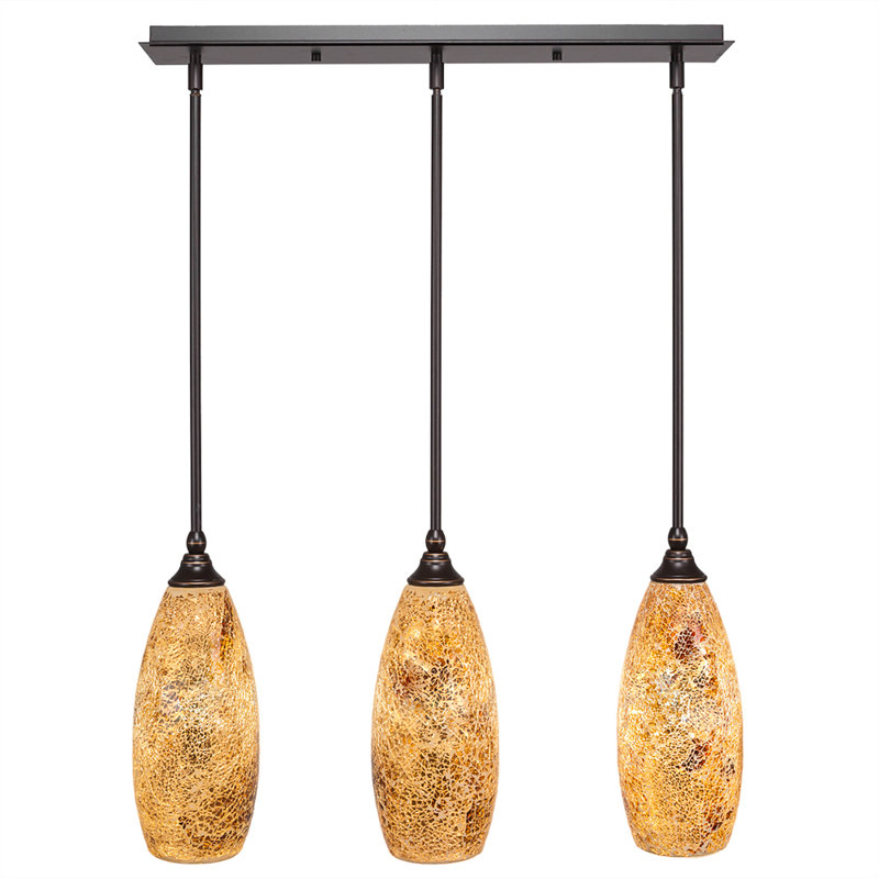 3 Light Stem Hung Linear Pendalier Shown With 5" Fusion Glass, 13.25" H x 25.25" W x 5.5" D, Turquoise, Dark Granite