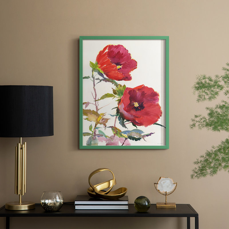 Hibiscus Glow I, reproduction encadrée - bois massif, Vert, H 15 po x l 12 po