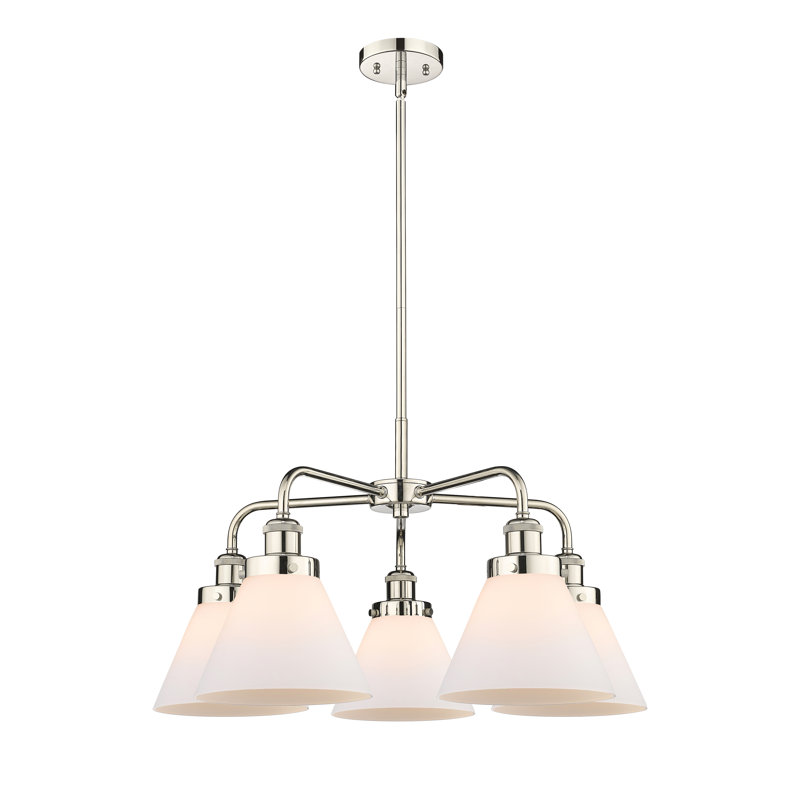 Lustre suspendu 5 lumières Cone, Clair, Nickel poli