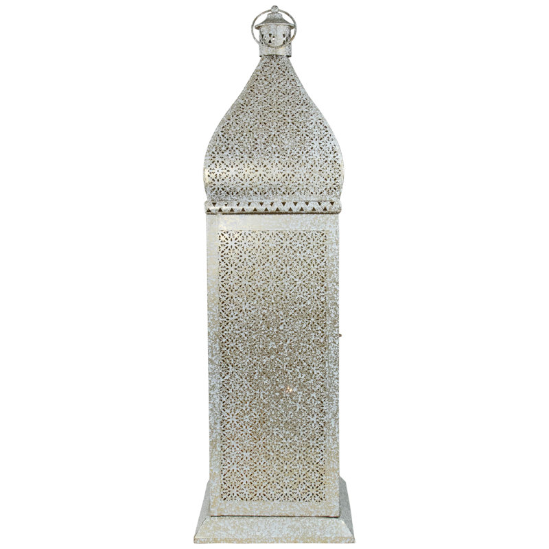 Lanterne sur pied 30,5 "style bougie style marocain, Blanc / or vieilli