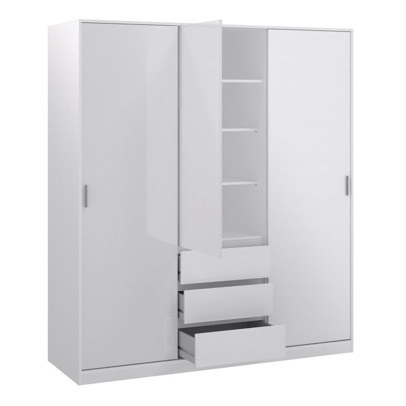 Bonaira 3 Door Manufactured Wood Wardrobe, White High Gloss