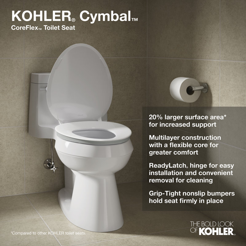 Cymbal Readylatch Quiet-Close Elongated Toilet Seat, White