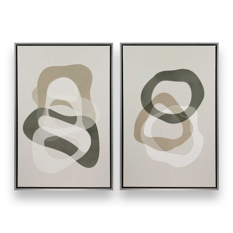 Ensemble de 2 imprimés Serene Loops, 48 po x 32 po, Cadre flottant en chrome poli