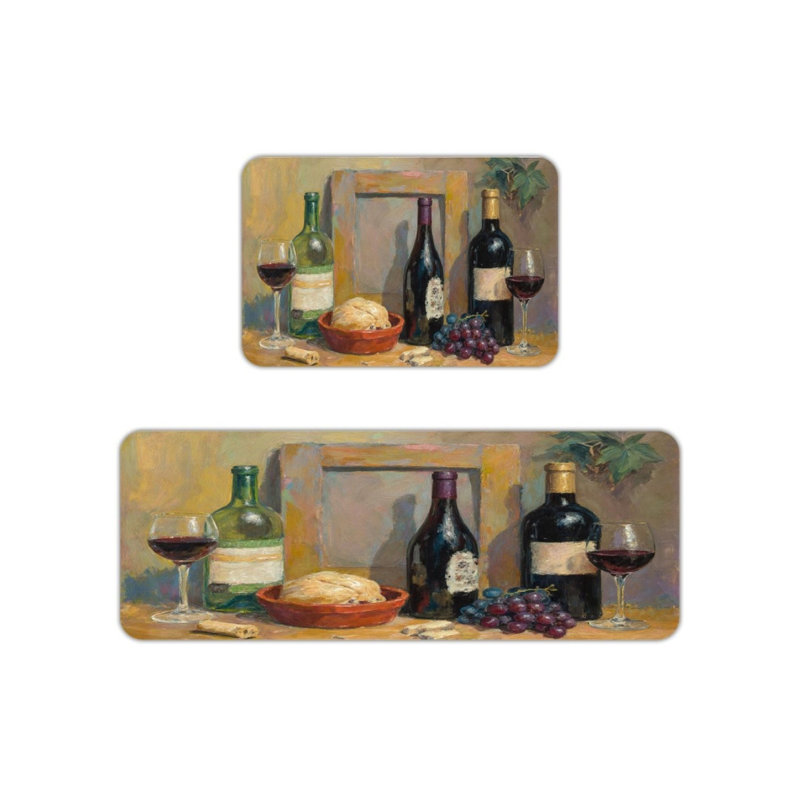 Multicolore ensemble de 2 tapis de cuisine à motif vin et fromage