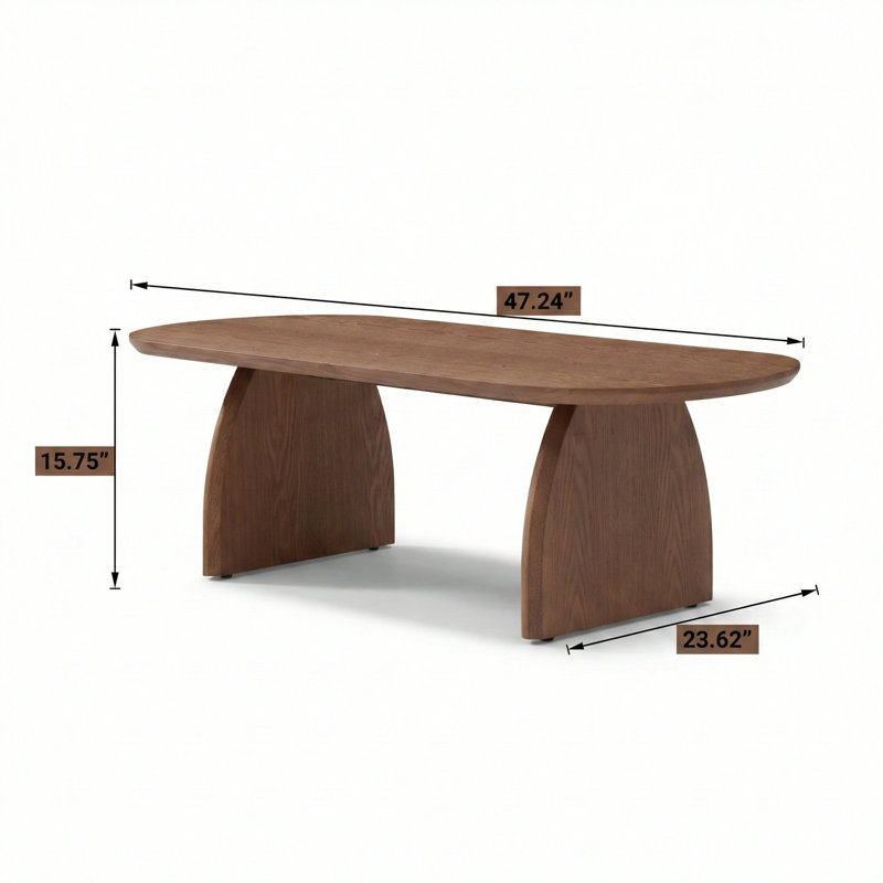 Table basse ovale de 47,24 po avec un placage en bois massif, dans un style Mid-Century moderne. Une table à thé centrale ou d'appoint de couleur noyer pour salon, appartement, petit espace ou bureau, facile à assembler.