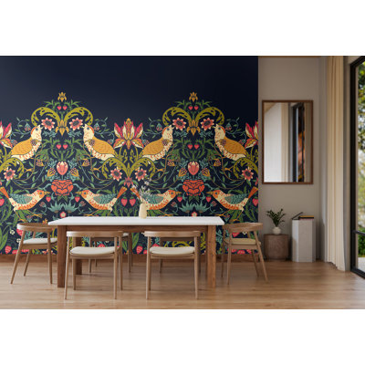 Adhésif mural oiseaux, fruits et feuillage