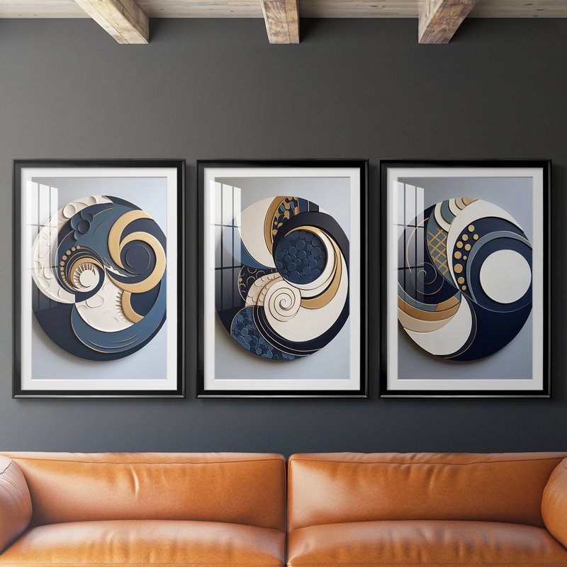 ABSTRACT Series DL III - Impression encadrée de qualité supérieure sur mesure mat - 3 pièces, Noir, H 21 po x l 30 po