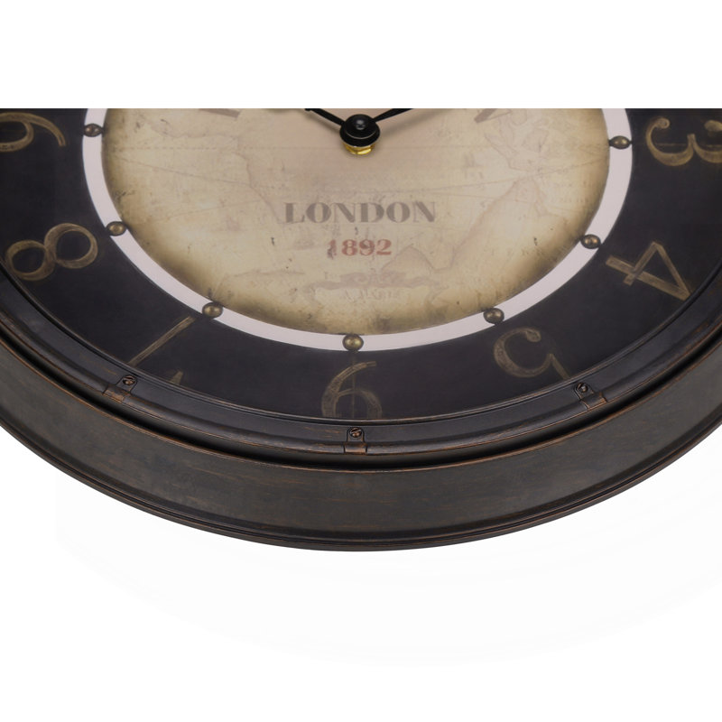 Horloge murale ronde 16 po, horloge murale, brun antique, transitionnel