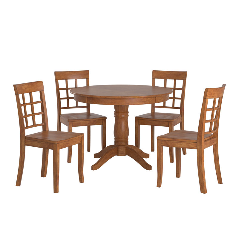 Alexa-Mae 4 - Person Solid Wood Top Pedestal Dining Set, Oak