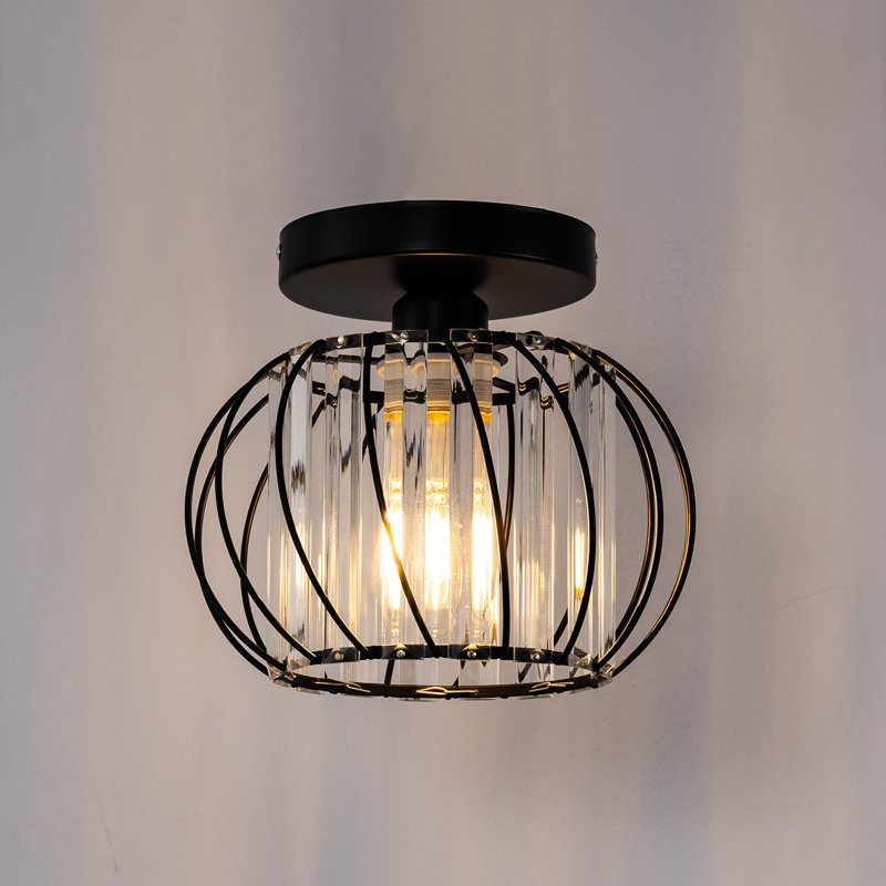 Small Semi Flush Mount Crystal Ceiling Light Bedroom Living Room Chandelier, Matte Black, 8.5" H x 10" W x 10" D