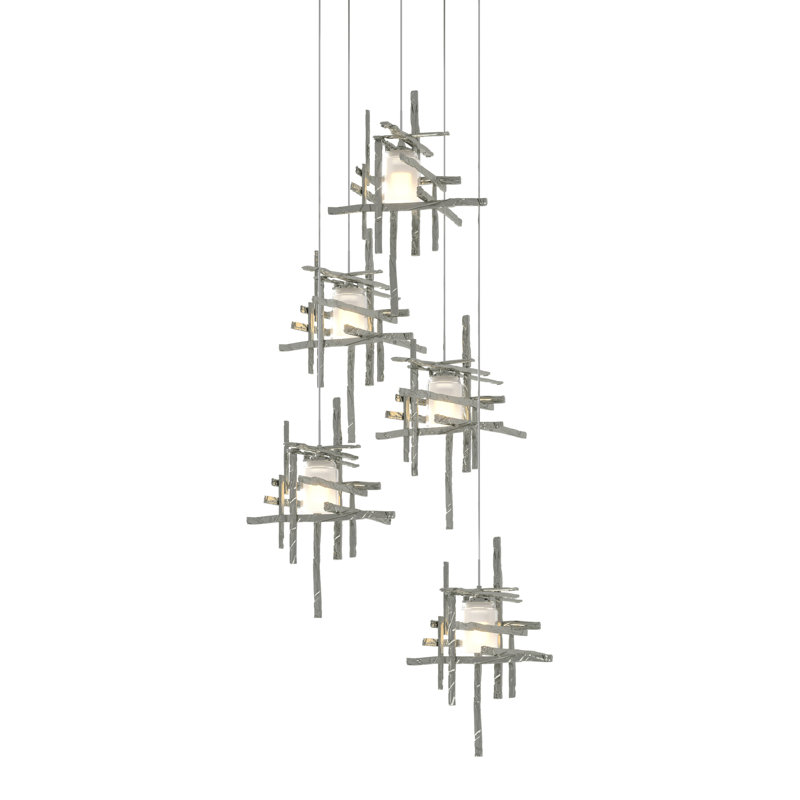 Tura 5 - Light Cluster Pendant, 50" - 130", Seeded Clear, Sterling