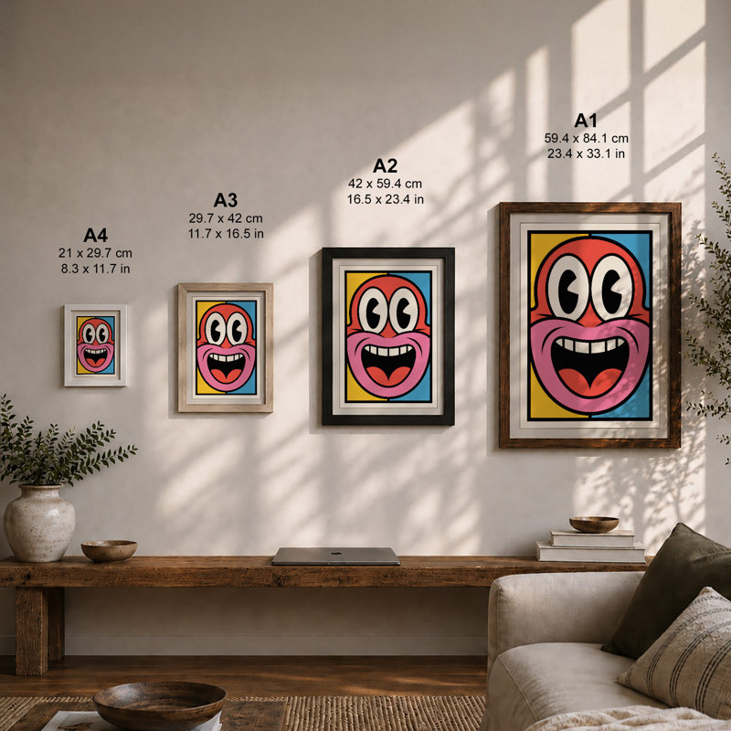 Cheerful Face Retro - Print, A3 - 42.0 x 29.7 cm, Walnut
