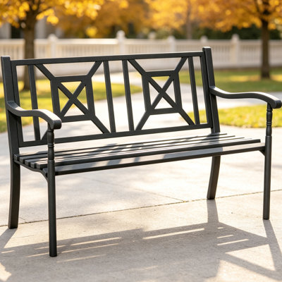 50.5'' L Outdoor Bench, Rustproof Metal Garden Bench with Ergonomic Backrest&Armrests
