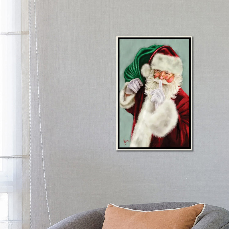 Shush Santa - reproduction d'art murale - toile encadrée, H 26 po x l 18 po, Impression encadrée sans passe-partout