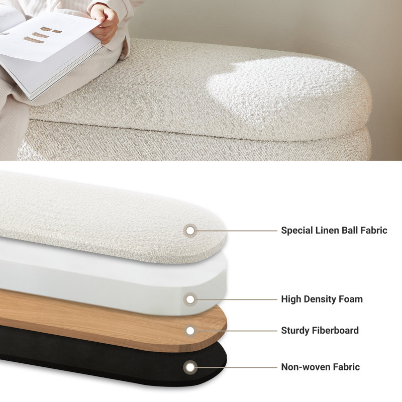Tora Polyester Upholstered Storage Bench, White