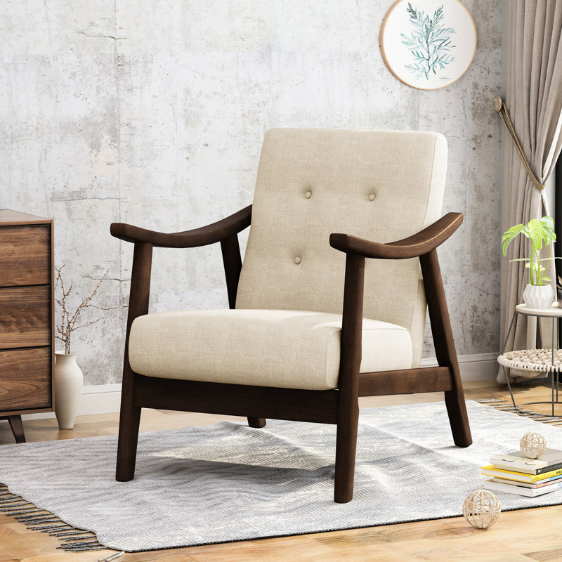 Chaise de style Mid-Century moderne avec revêtement beige et structure d'appoint solide