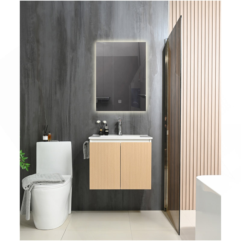 Compartiment de rangement pour meuble-lavabo mural avec lavabo pour salle de bain Goodyo, Jaune / Blanc