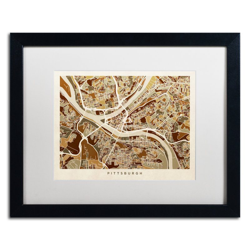 « pittsburgh street map », reproduction d’impression sur toile encadrée, H 16 po x l 20 po x P 0,5 po, Blanc