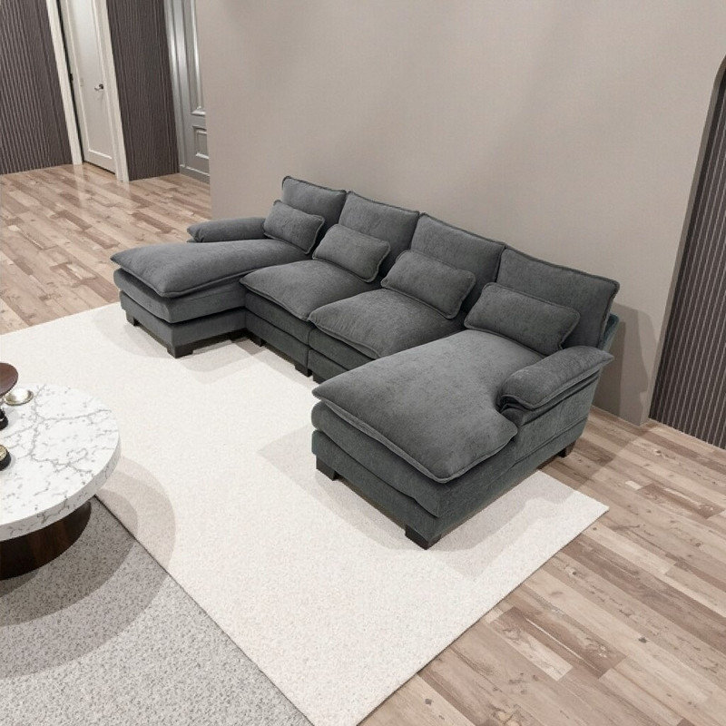 Canapé modulaire en U avec méridienne double en U et canapé en chenille, Gris chenille