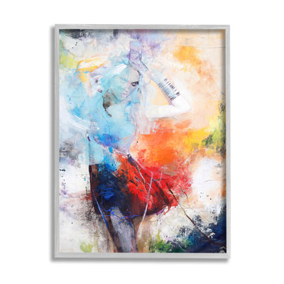 «Dancing Woman», peinture expressive abstraite aux tons vifs de l'arc-en-ciel par - Peinture