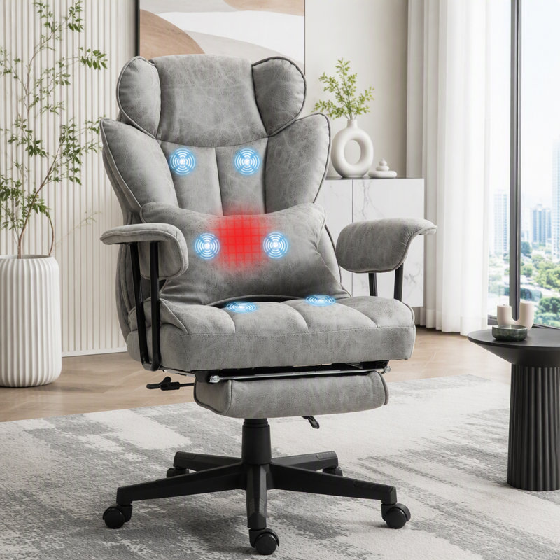 Fauteuil de massage avec chauffeur et repose-pieds, Gris, Gris