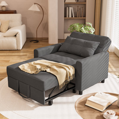 3-in-1 Convertible Accent Chair, Pull-Out Upholstered Armchair Sleeper Sofa Bed with Accent Pillow, Multi-Functional Single Sofa Bed for Living Room & Small Spaces