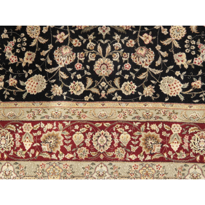 Tapis unique en laine / soie noué à la main 9 pi x 12 pi noir / rouge / beige Tabriz
