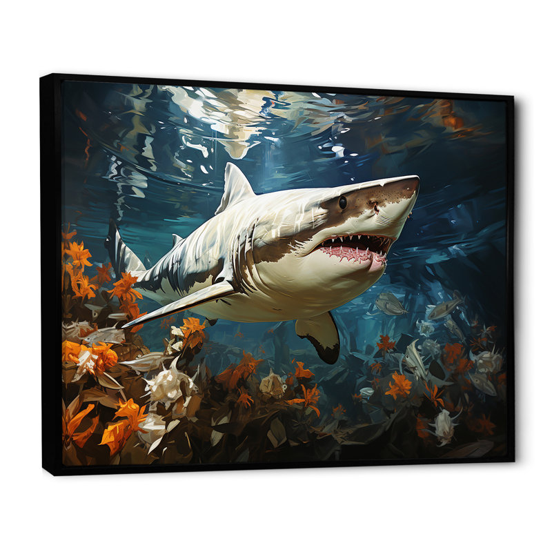 " Shark Ballet Painting ", Black Floater Framed, 24" H x 32" W x 1" D