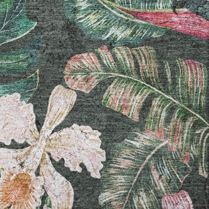 Tapis à fleurs et à feuilles de qualité supérieure lavable à la machine de qualité supérieure ADS201, 3 pi x 5 pi
