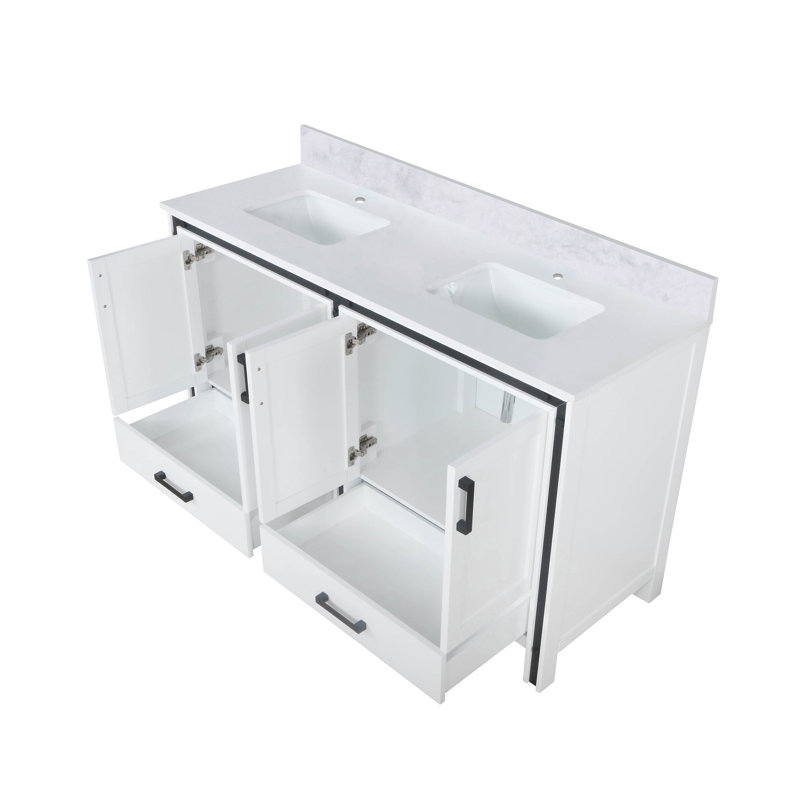 Ziva 60 in W x 22 in D Double Bath Vanity and White Top, White, White Cultured Marble
