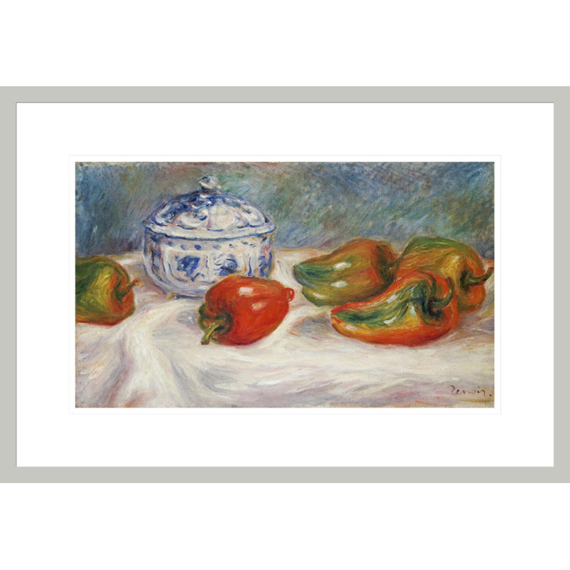 Nature morte avec un bol à sucre bleu et des poivrons - Pierre-Auguste Renoir - Impression Giclée encadrée