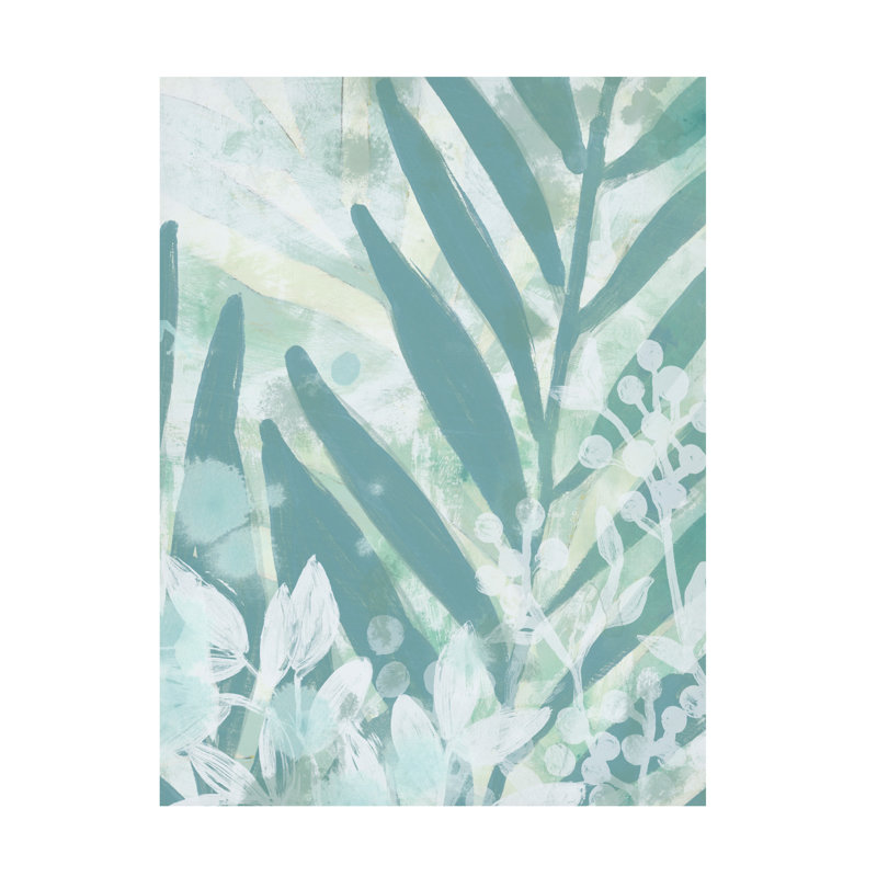 Aqua Palms Vertical Canvas Art with Wood Frame