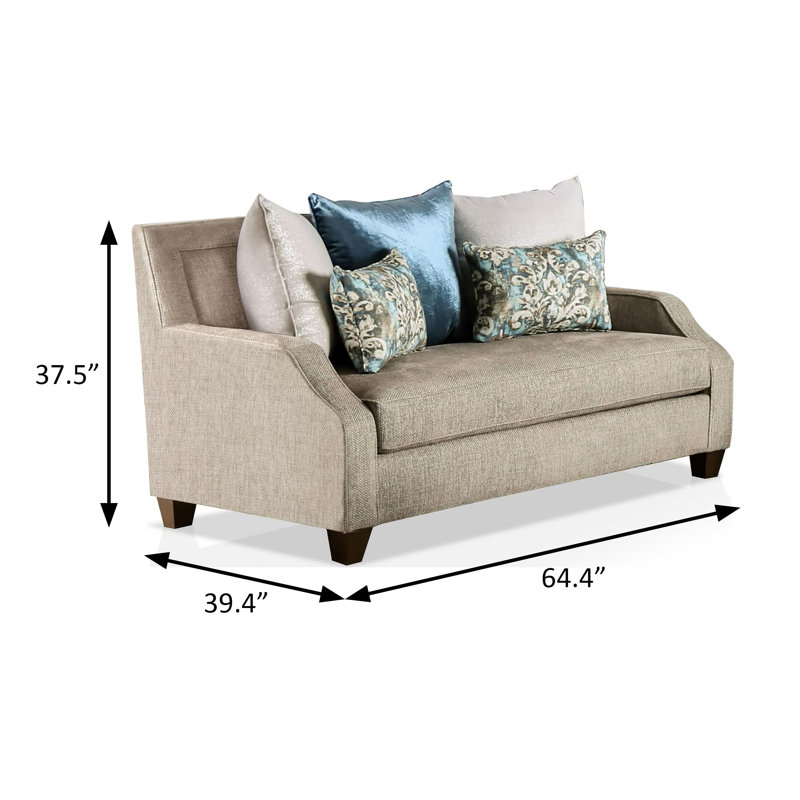 64.4" W Transitional Loveseat, Beige/Teal