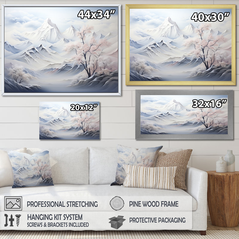 Décoration enneigée «Snowy Mountain Peaks Serenity II - Winter Mountains», Toile tendue, H 34 po x l 44 po x P 1,5 po