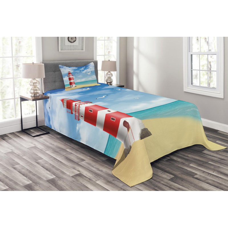 Coastal Polyester Duvet Cover, Twin Coverlet + 1 Standard Sham