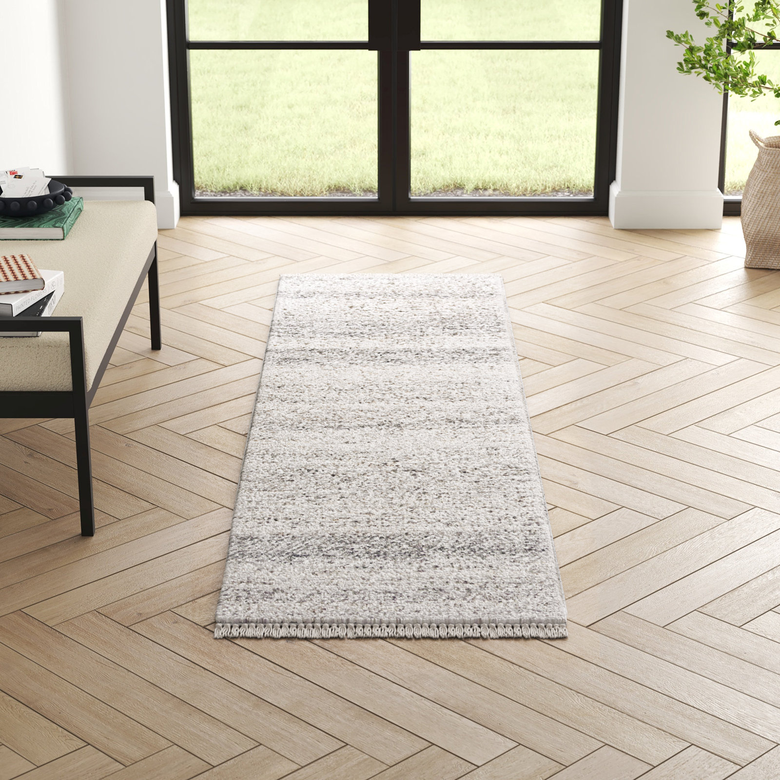 Wyly Light Gray Handmade Shag Wool Rug, Runner 2'3" x 8'