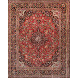Azerbaijan Hand Knotted Wool Floral Area Rug in Rust/Navy