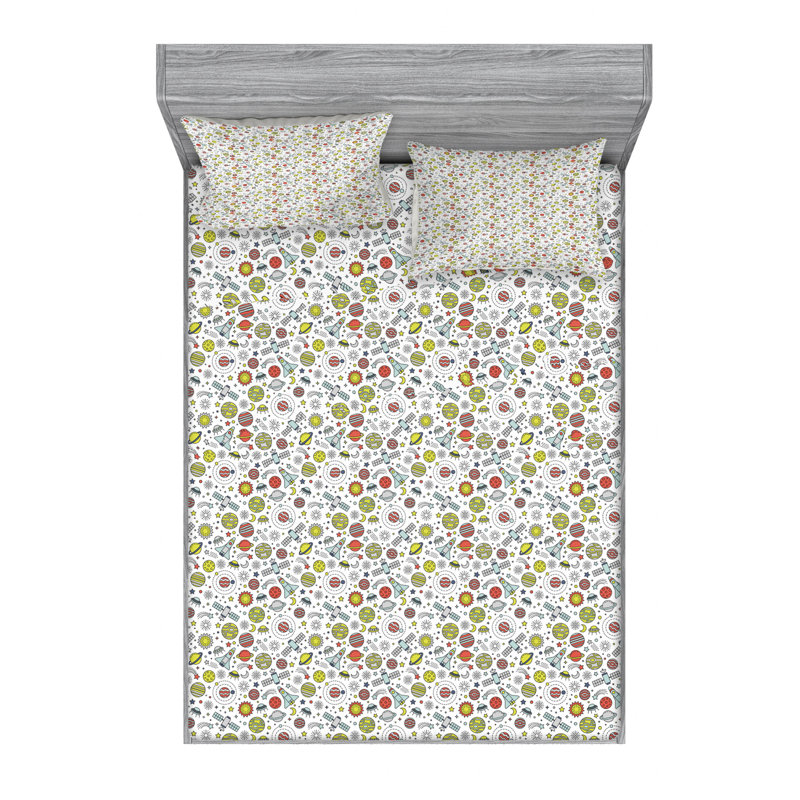 Microfiber Sheet Set, Queen Sheet Set with Fitted Sheet, Spaceship 2